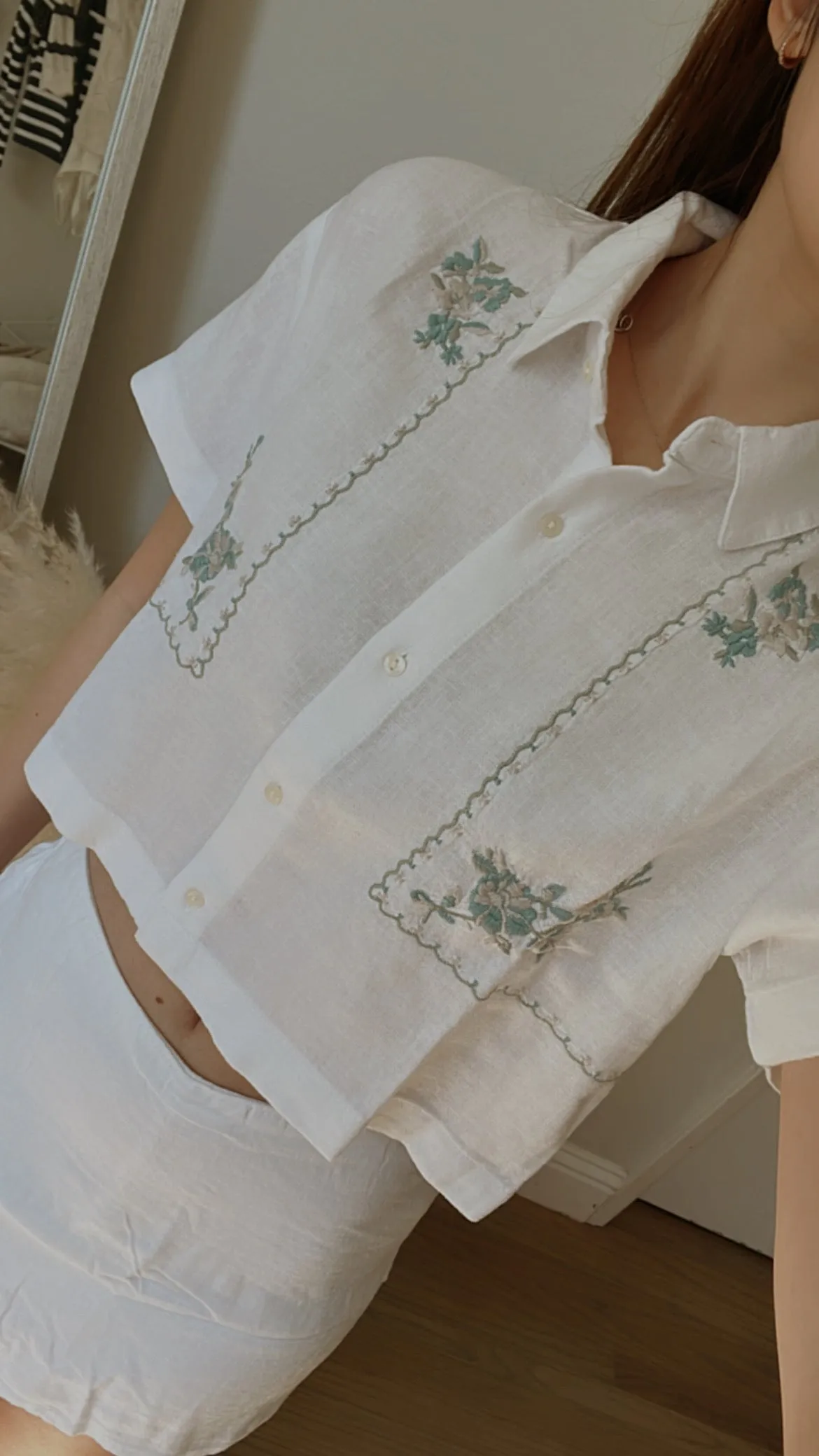 Girls Linen Blend Embroidered Set