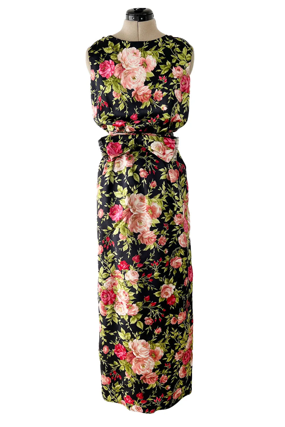 Gorgeous 1950s Fused Chenille Flowers on Silk Dress w Ostrich Feather Trim Jacket
