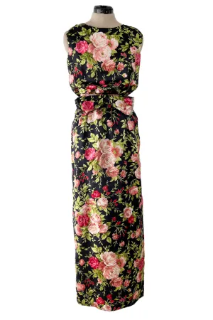 Gorgeous 1950s Fused Chenille Flowers on Silk Dress w Ostrich Feather Trim Jacket