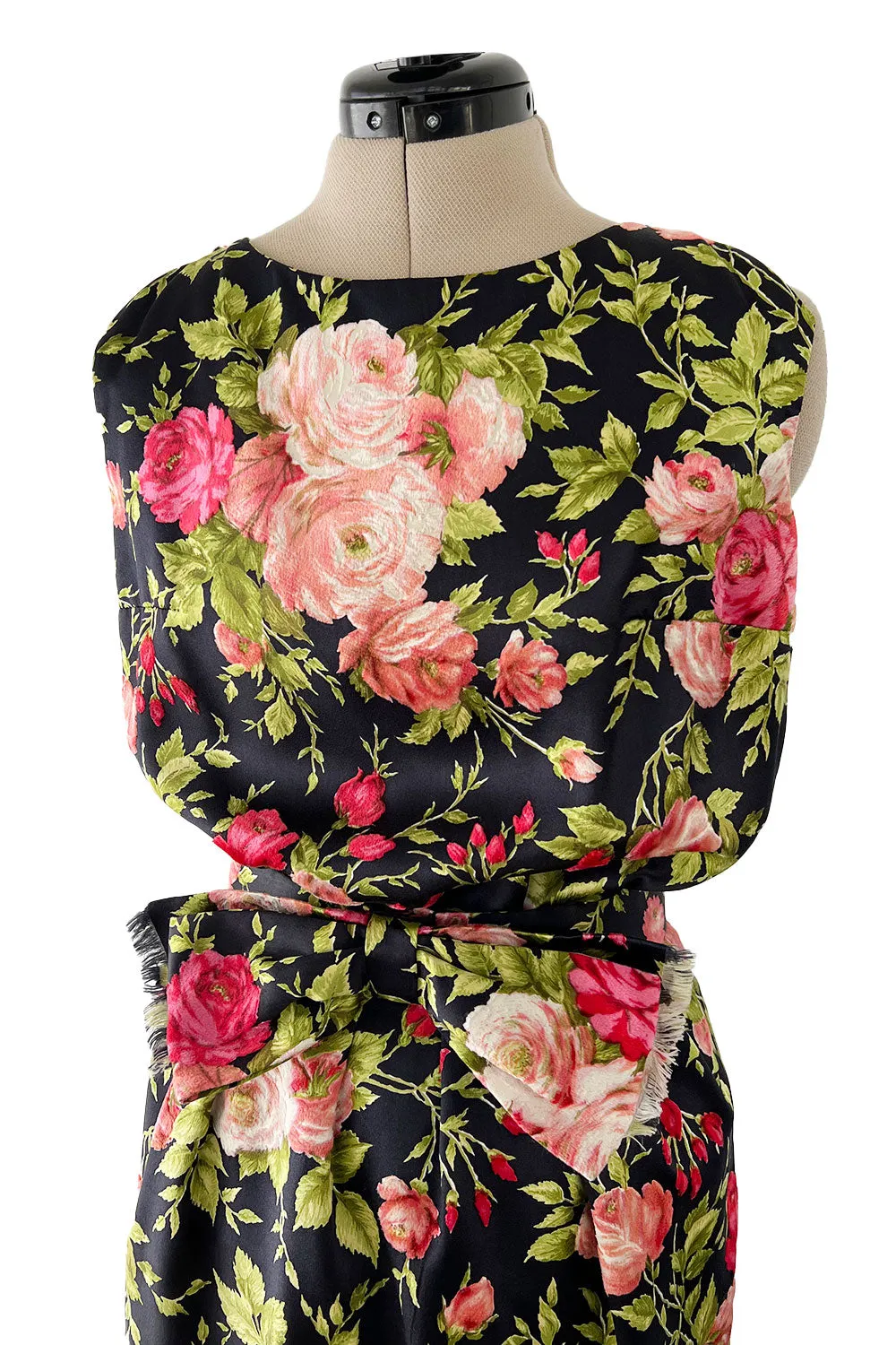 Gorgeous 1950s Fused Chenille Flowers on Silk Dress w Ostrich Feather Trim Jacket