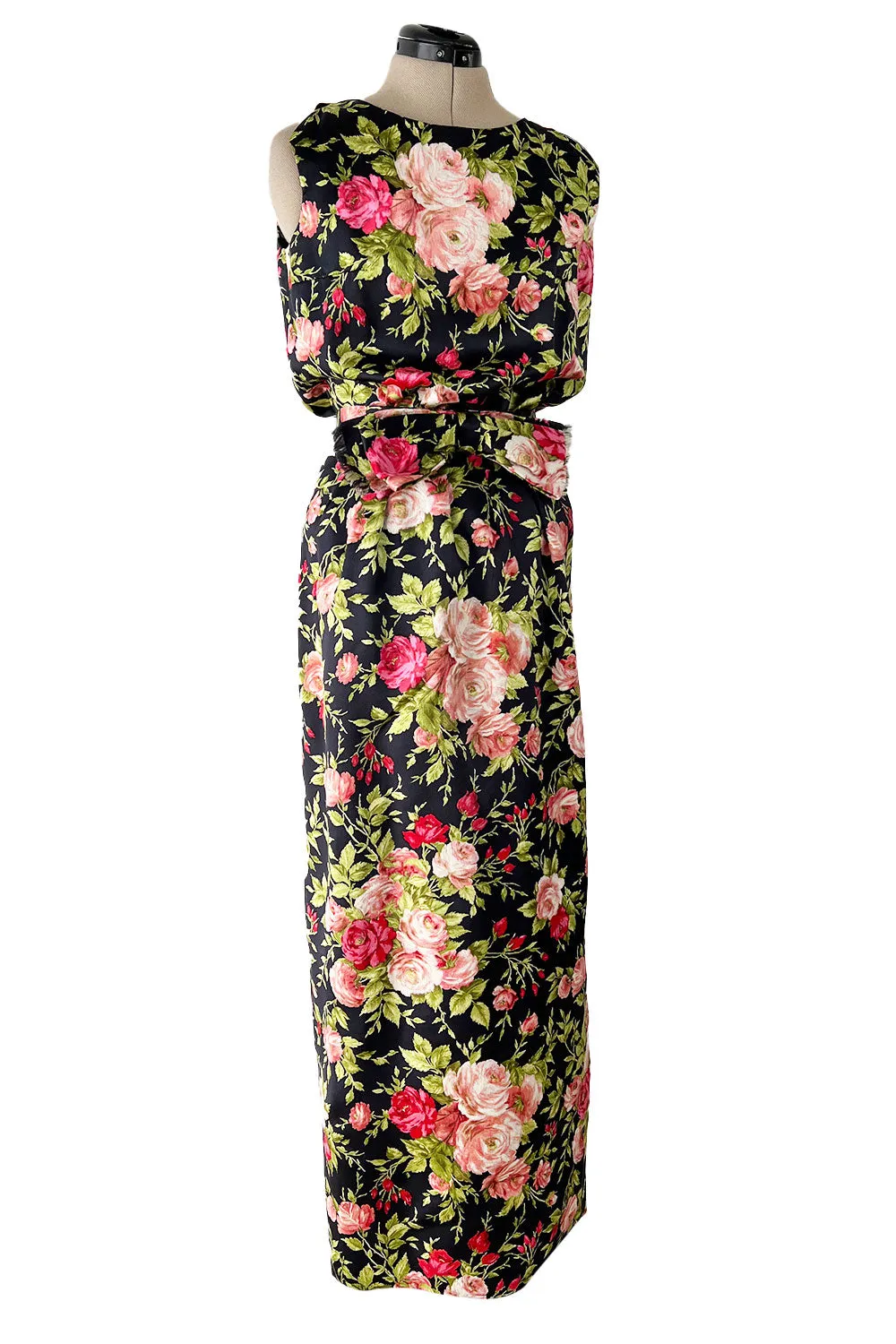 Gorgeous 1950s Fused Chenille Flowers on Silk Dress w Ostrich Feather Trim Jacket