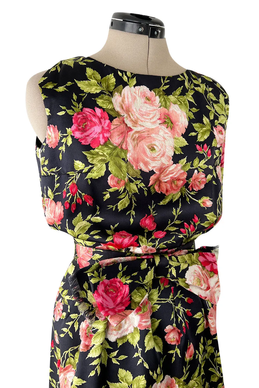 Gorgeous 1950s Fused Chenille Flowers on Silk Dress w Ostrich Feather Trim Jacket
