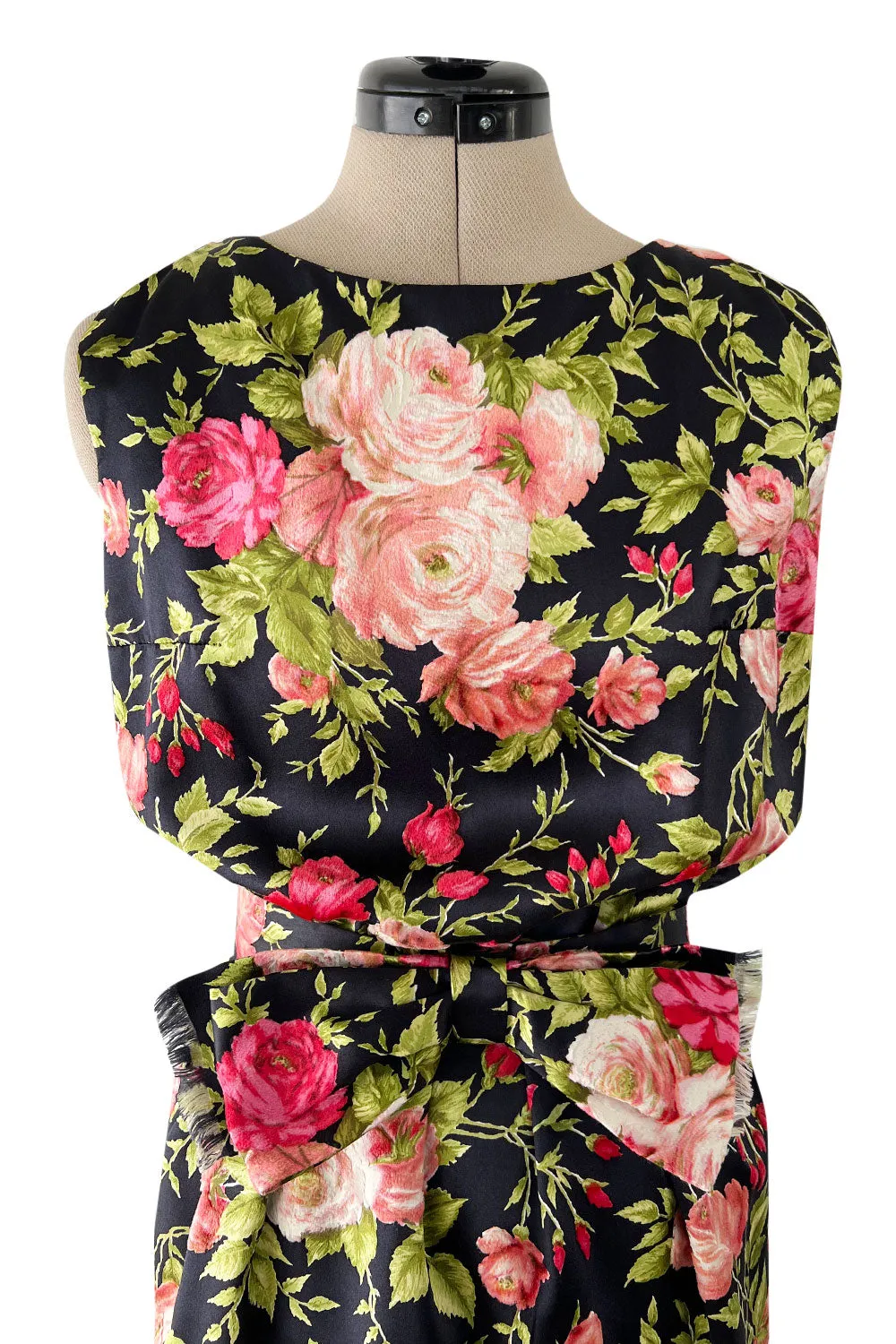 Gorgeous 1950s Fused Chenille Flowers on Silk Dress w Ostrich Feather Trim Jacket