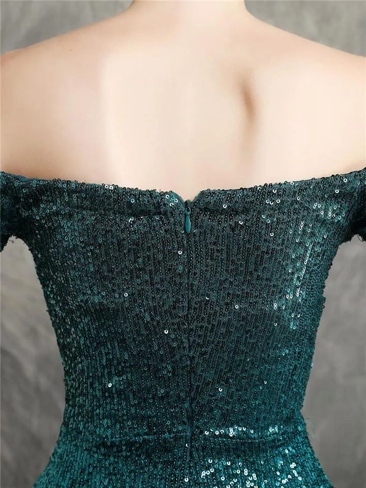 Gorgeous Off the Shoulder High Slit Sequin Evening Gown Dress