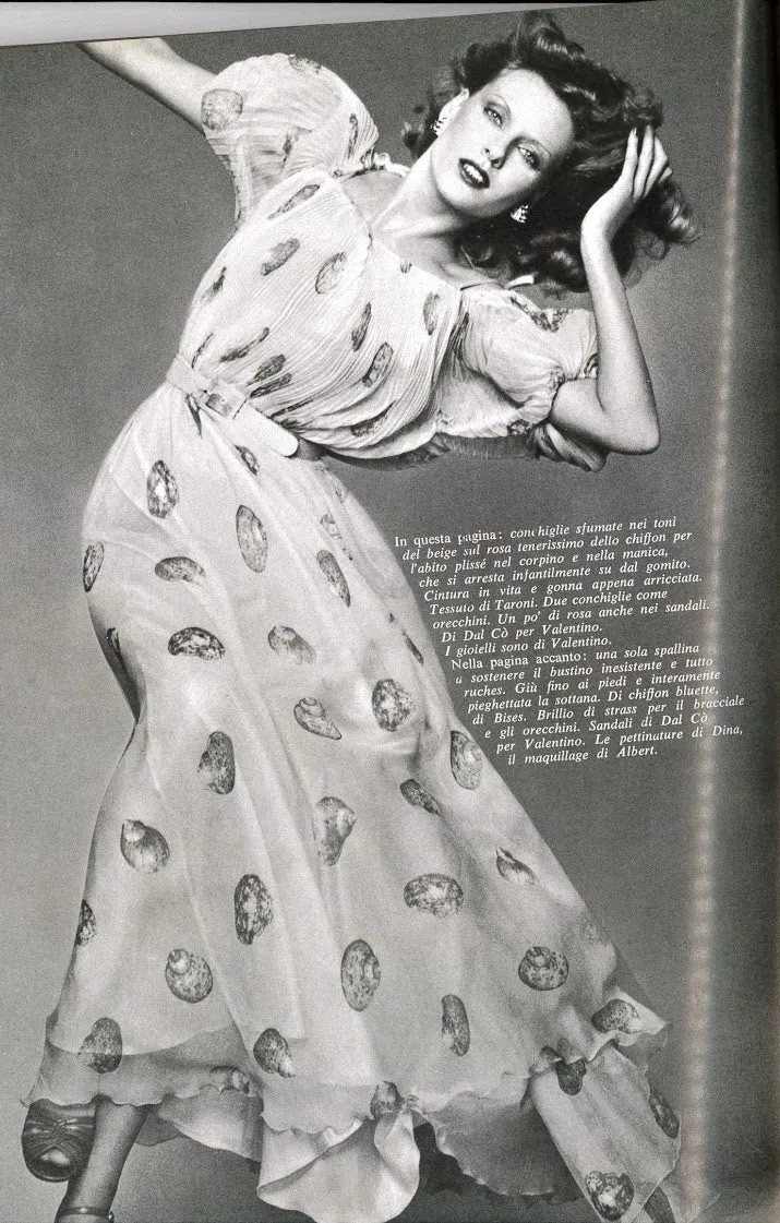 Gorgeous Spring 1974 Valentino Ad Campaign Shell Print Pink Silk Chiffon Top & Silk Twill Skirt Set