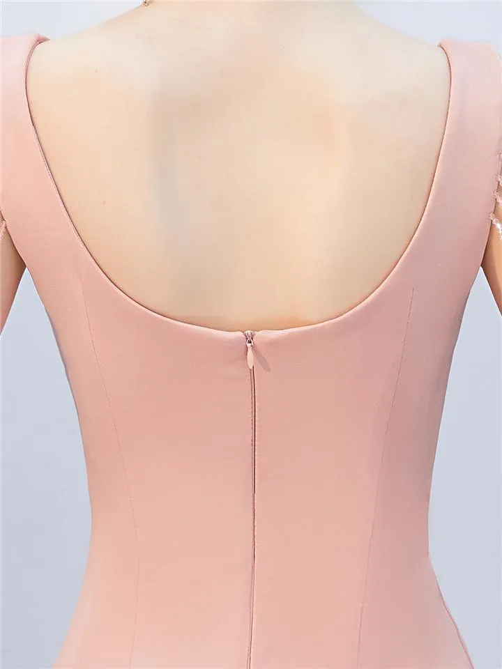 Gorgeous V Neck Thigh High Slit Pink Evening Dress