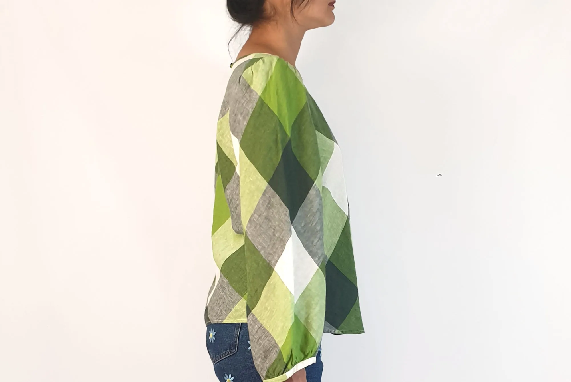 Gorman green check print linen long sleeve top size 10 (from 2023)