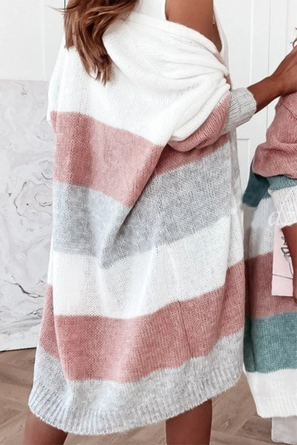 Gray Colorblock Stripe Open-Front Cardigan