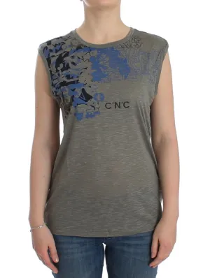Gray print sleeveless t-shirt