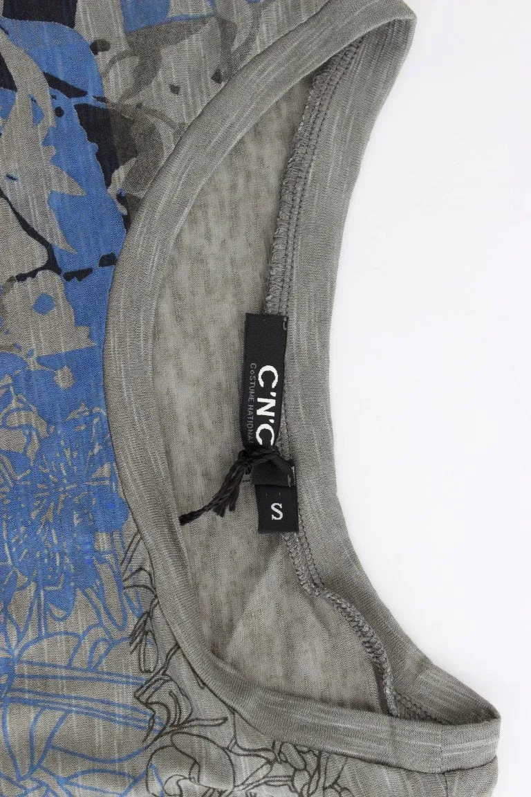 Gray print sleeveless t-shirt