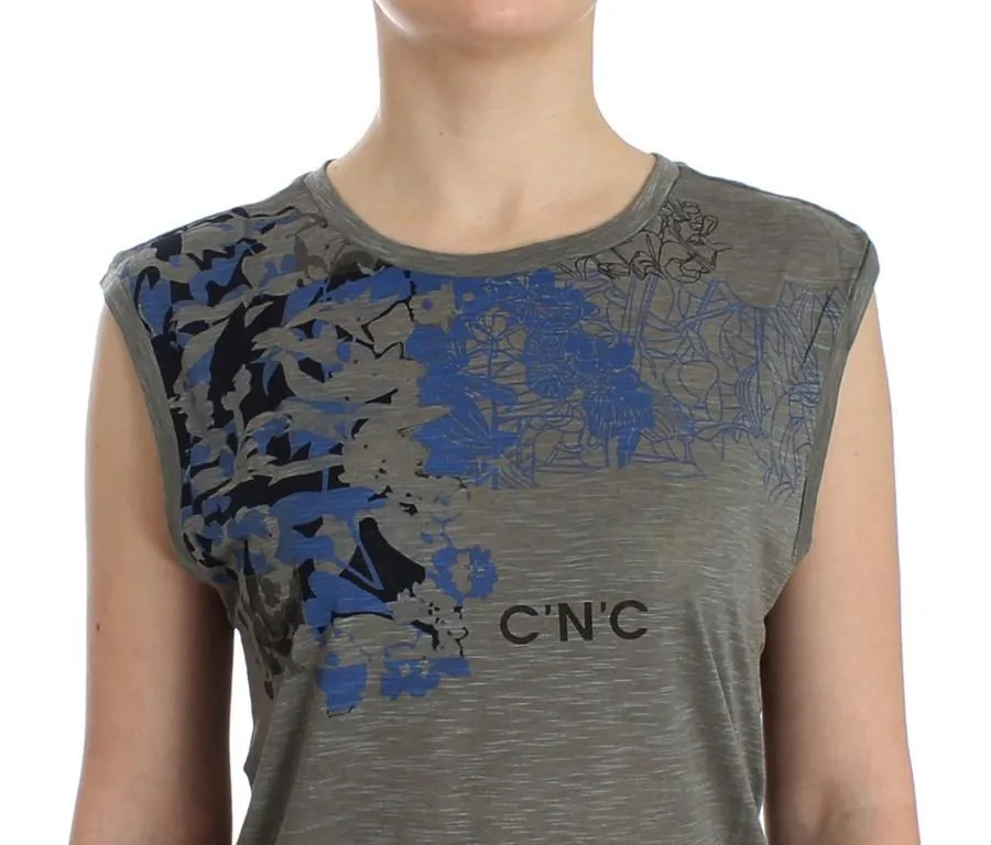 Gray print sleeveless t-shirt