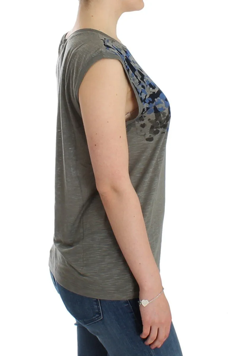 Gray print sleeveless t-shirt