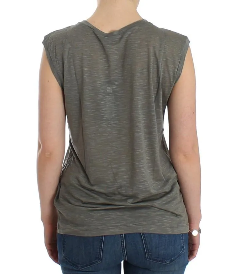 Gray print sleeveless t-shirt