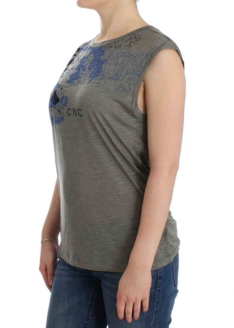 Gray print sleeveless t-shirt