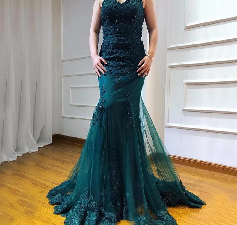 Green Sexy Sweetheart Lace Crystal Evening Dress Dubai Luxury Mermaid Formal Party Gown Real Photo