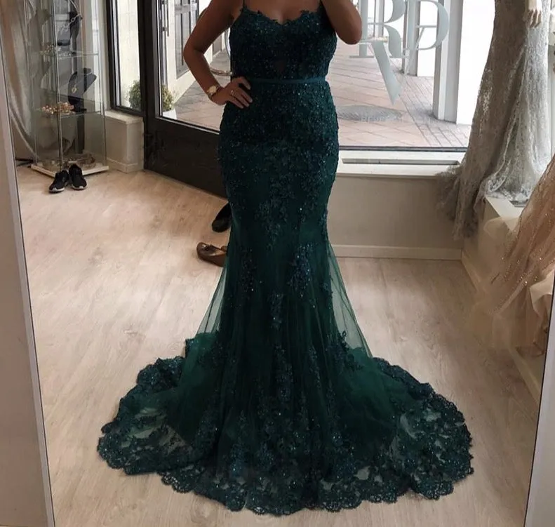 Green Sexy Sweetheart Lace Crystal Evening Dress Dubai Luxury Mermaid Formal Party Gown Real Photo