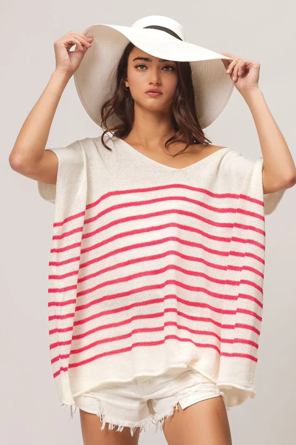 Hazel Blues® |  BiBi V Neck Striped Short Sleeve Top
