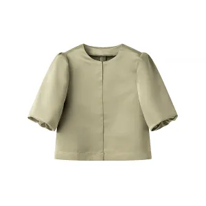 Hook and Eye Closure Puffy Sleeve Satin Blouse
