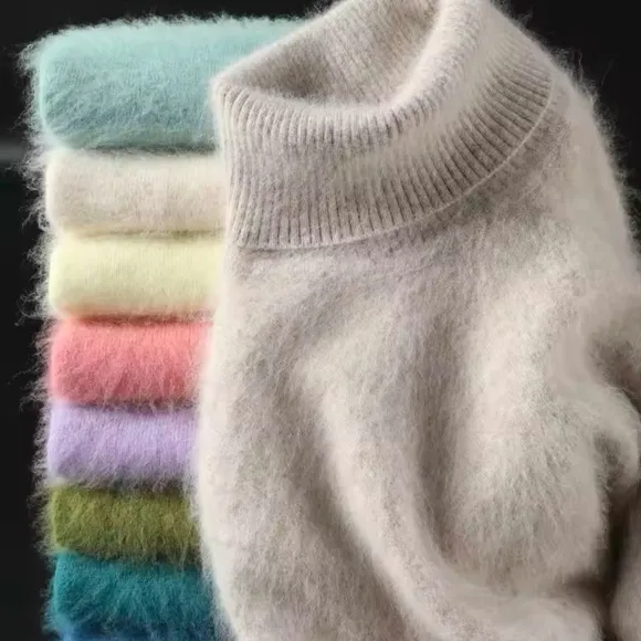 Ivory Pure Cashmere Soft Comfy Turtleneck Elegant Sweater for Women
