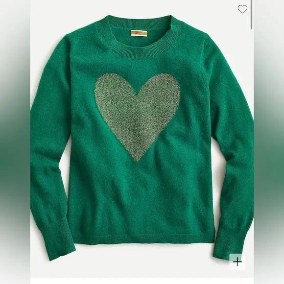 J. Crew 100% Cashmere crewneck sweater with Lurex metallic heart XS
