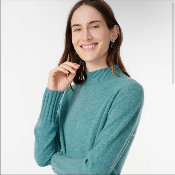 J CREW Cashmere Mockneck Sweater Womens XS Teal Green