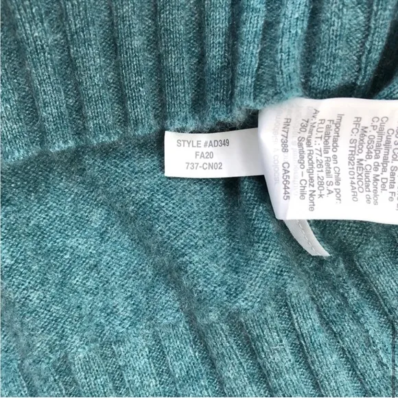 J CREW Cashmere Mockneck Sweater Womens XS Teal Green