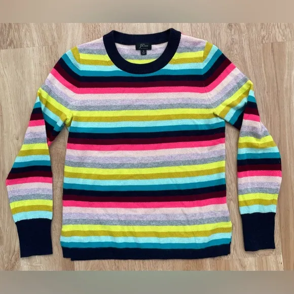 J. Crew small cashmere Long-sleeve everyday crewneck sweater multistripe