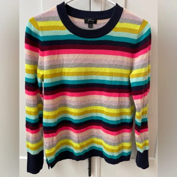 J. Crew small cashmere Long-sleeve everyday crewneck sweater multistripe