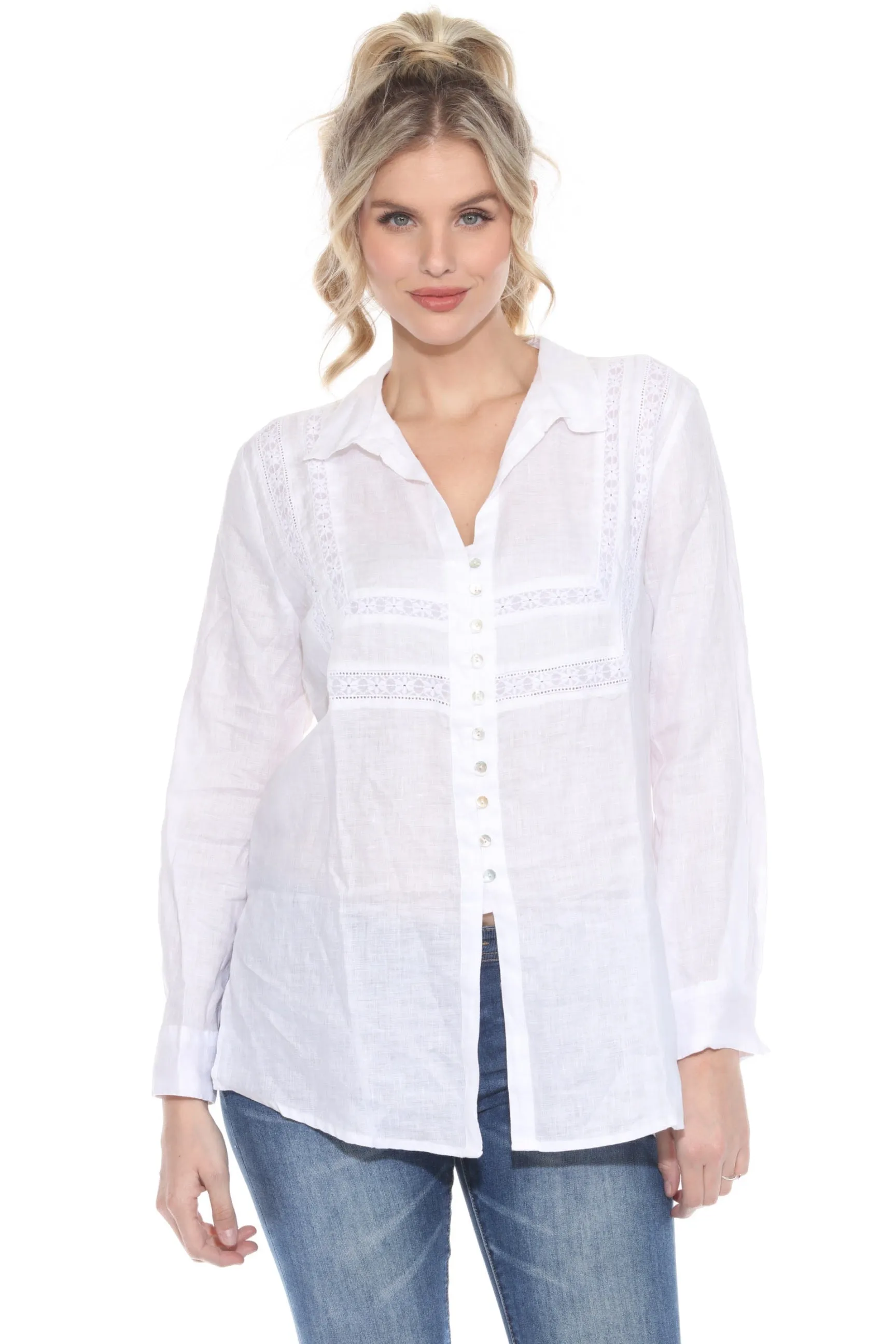 Johnny Was Calme Button-Down Linen Shirt O21071 *