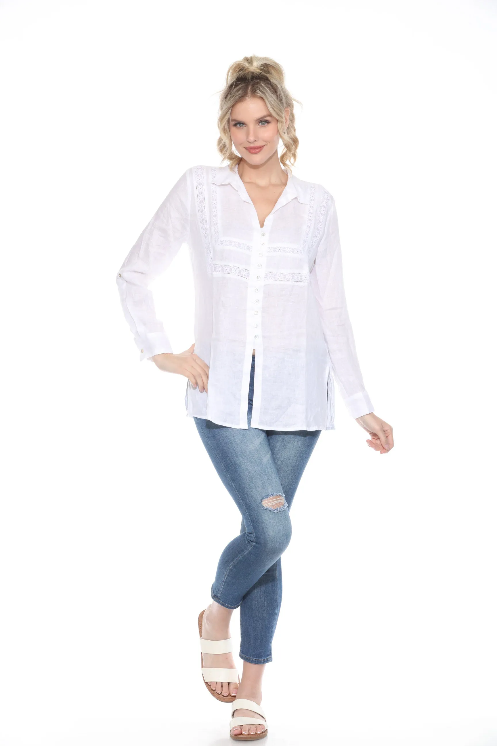 Johnny Was Calme Button-Down Linen Shirt O21071 *