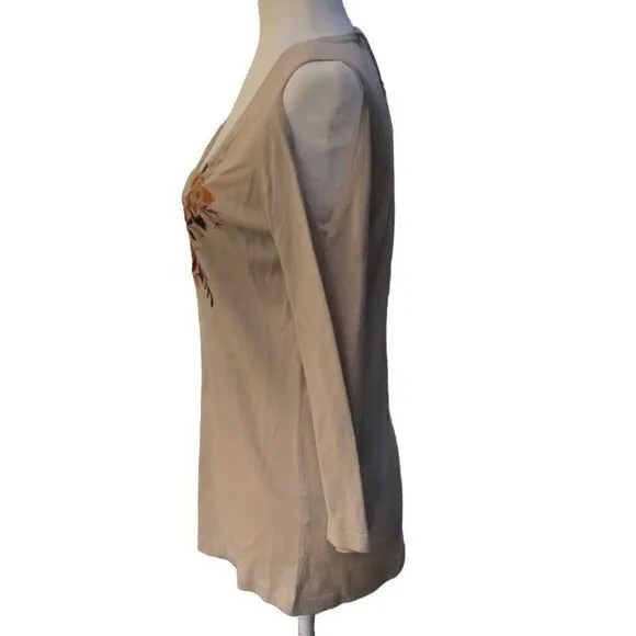 JOHNNY WAS Silk Cashmere Blend Cold Shoulder Womens XS Embroidered Tan Sweater