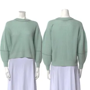 JOIE Braided Ribbed Knit Cashmere Wool Crop Sweater Tiffany Green S Small
