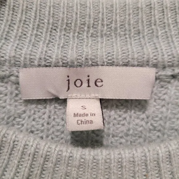 JOIE Braided Ribbed Knit Cashmere Wool Crop Sweater Tiffany Green S Small