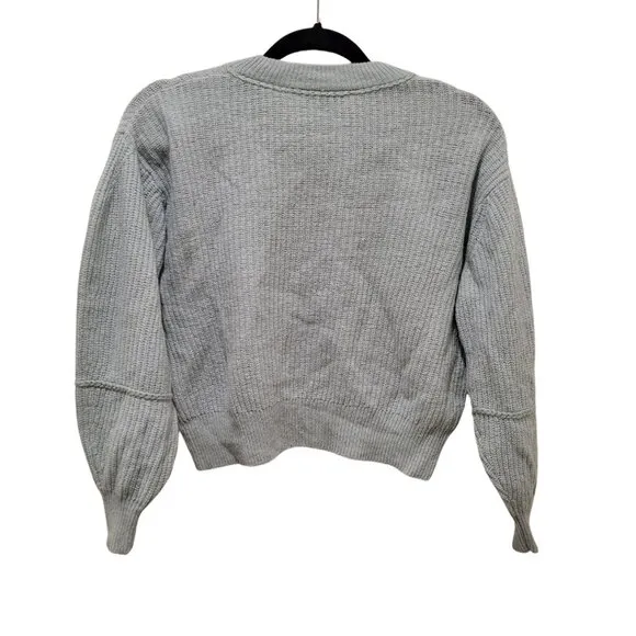 JOIE Braided Ribbed Knit Cashmere Wool Crop Sweater Tiffany Green S Small