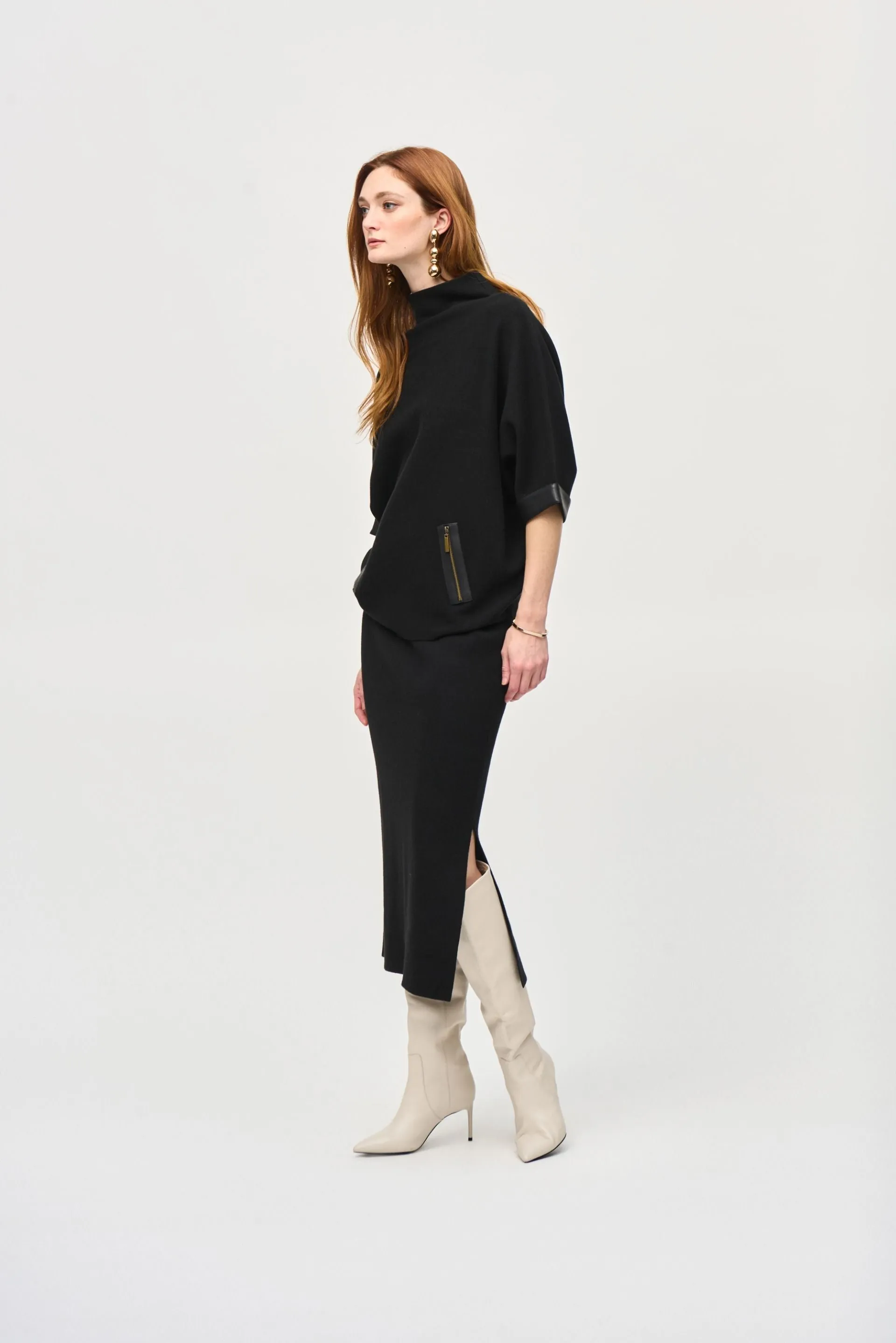 Joseph Ribkoff Black High Rise Knit Midi Pencil Skirt 243967