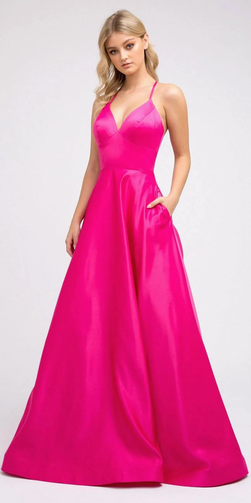 Juliet 230 Stylish Back Long A-Line Satin Prom Dress with Pockets