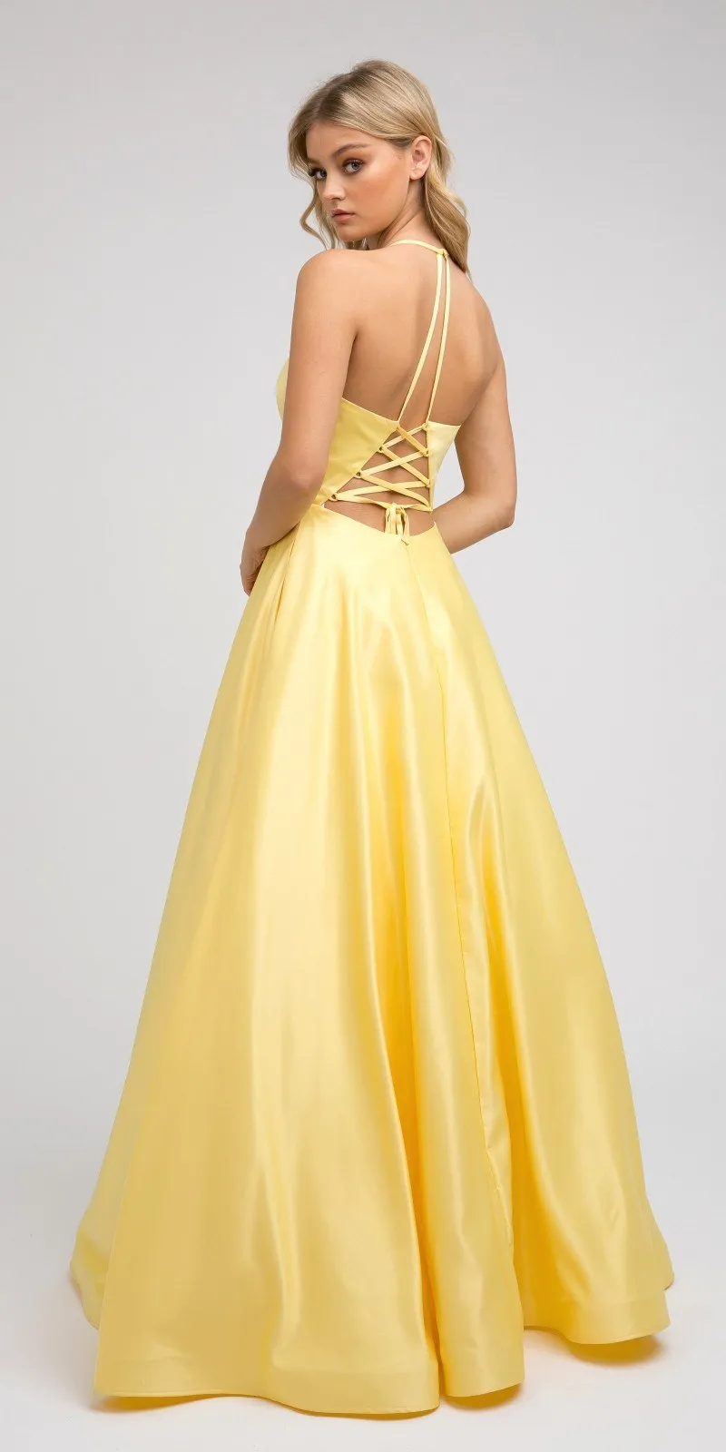 Juliet 230 Stylish Back Long A-Line Satin Prom Dress with Pockets