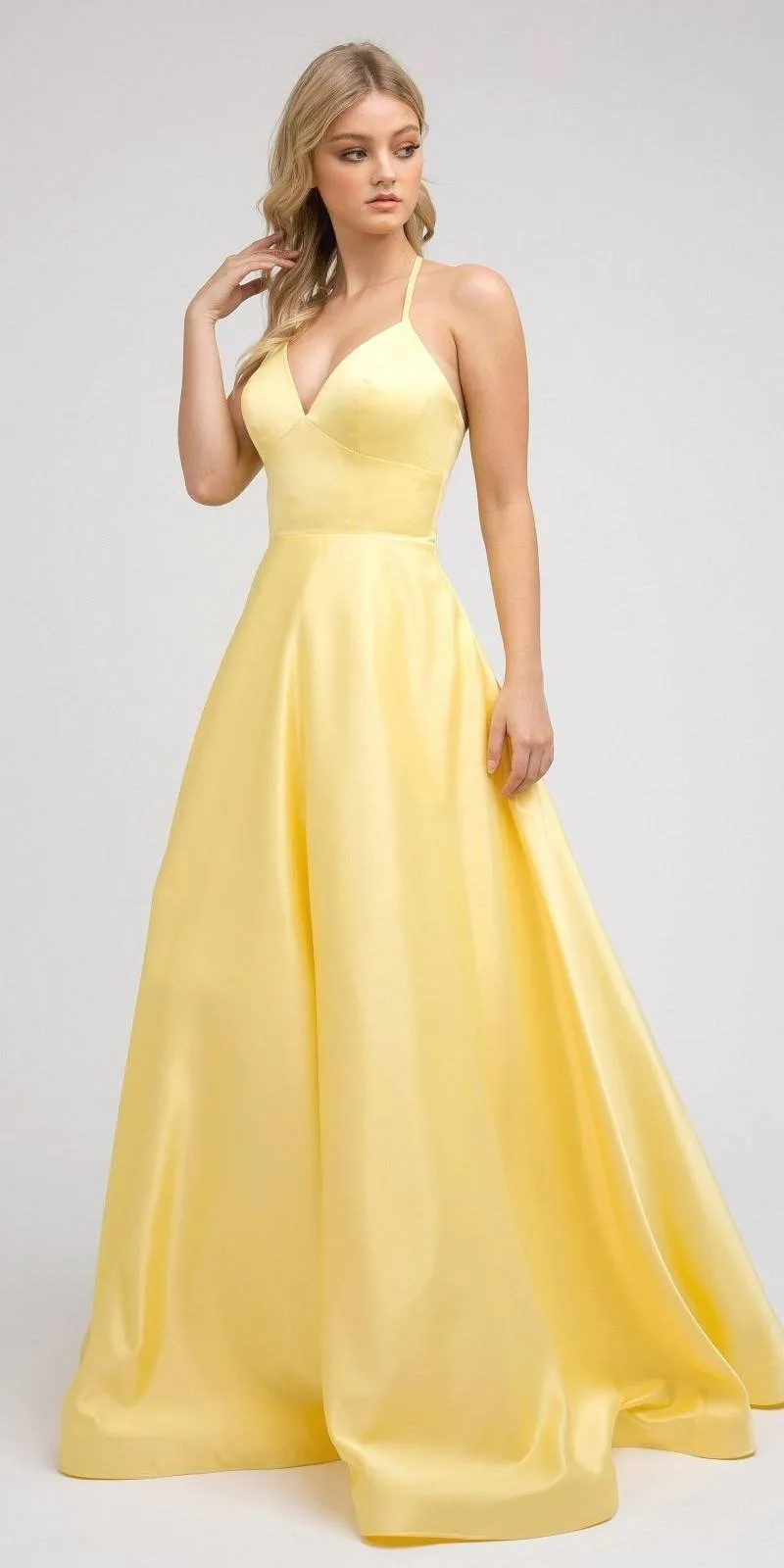 Juliet 230 Stylish Back Long A-Line Satin Prom Dress with Pockets