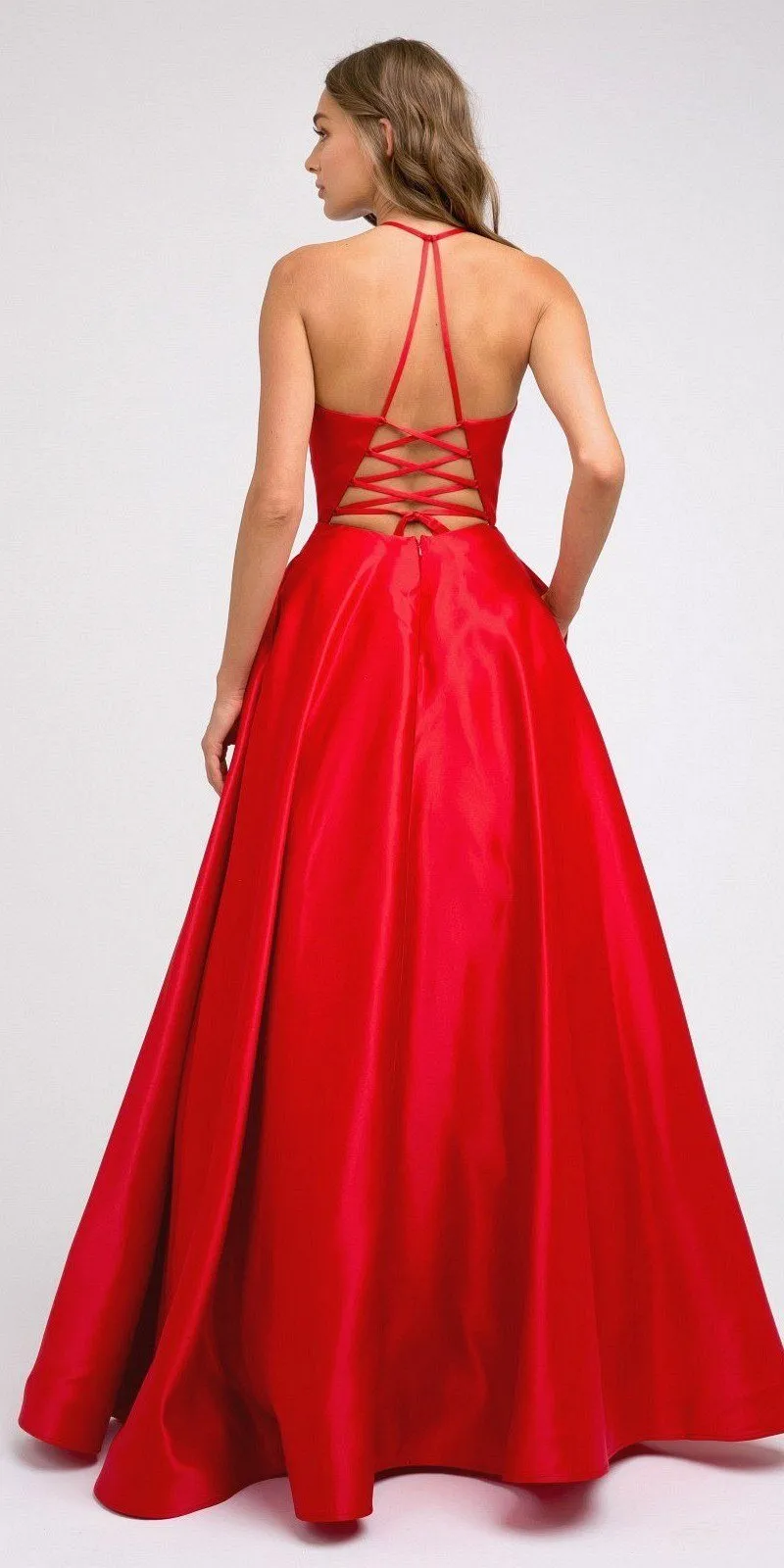 Juliet 230 Stylish Back Long A-Line Satin Prom Dress with Pockets