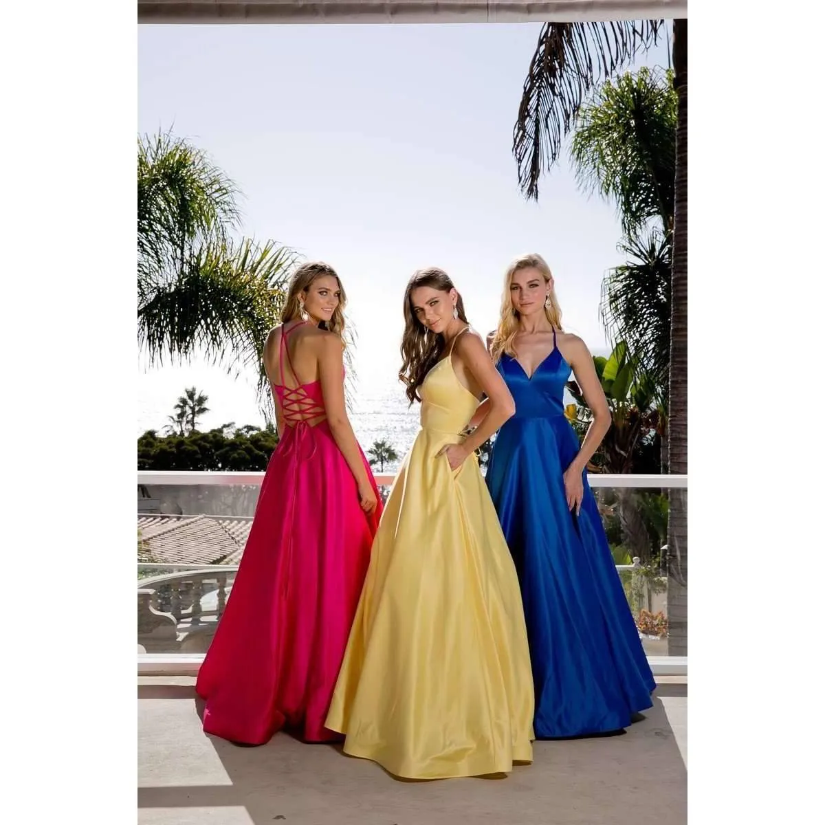 Juliet 230 Stylish Back Long A-Line Satin Prom Dress with Pockets