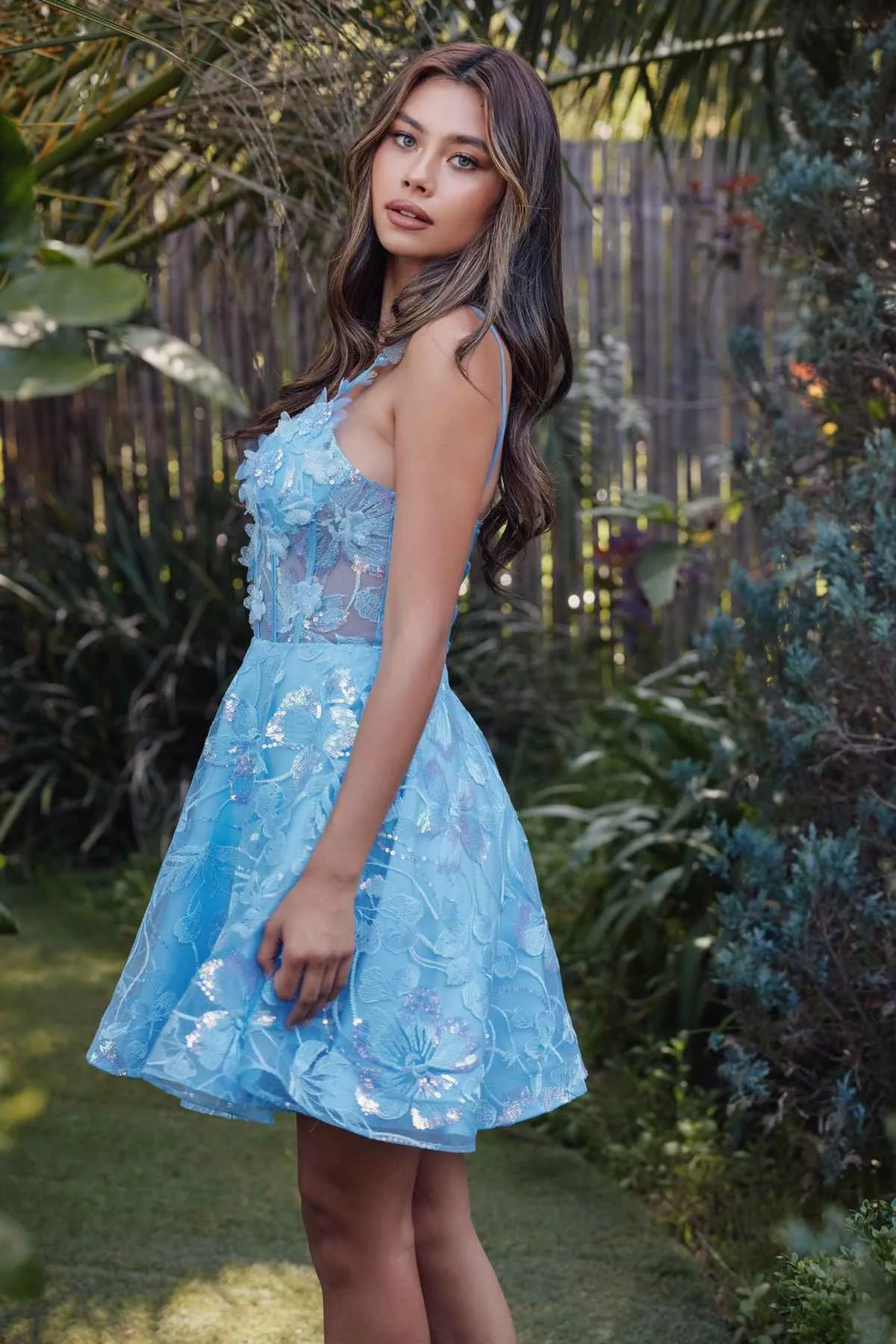 Juliet JT917A Dress Embroidered Lace with Corset Bodice Cocktail Dress