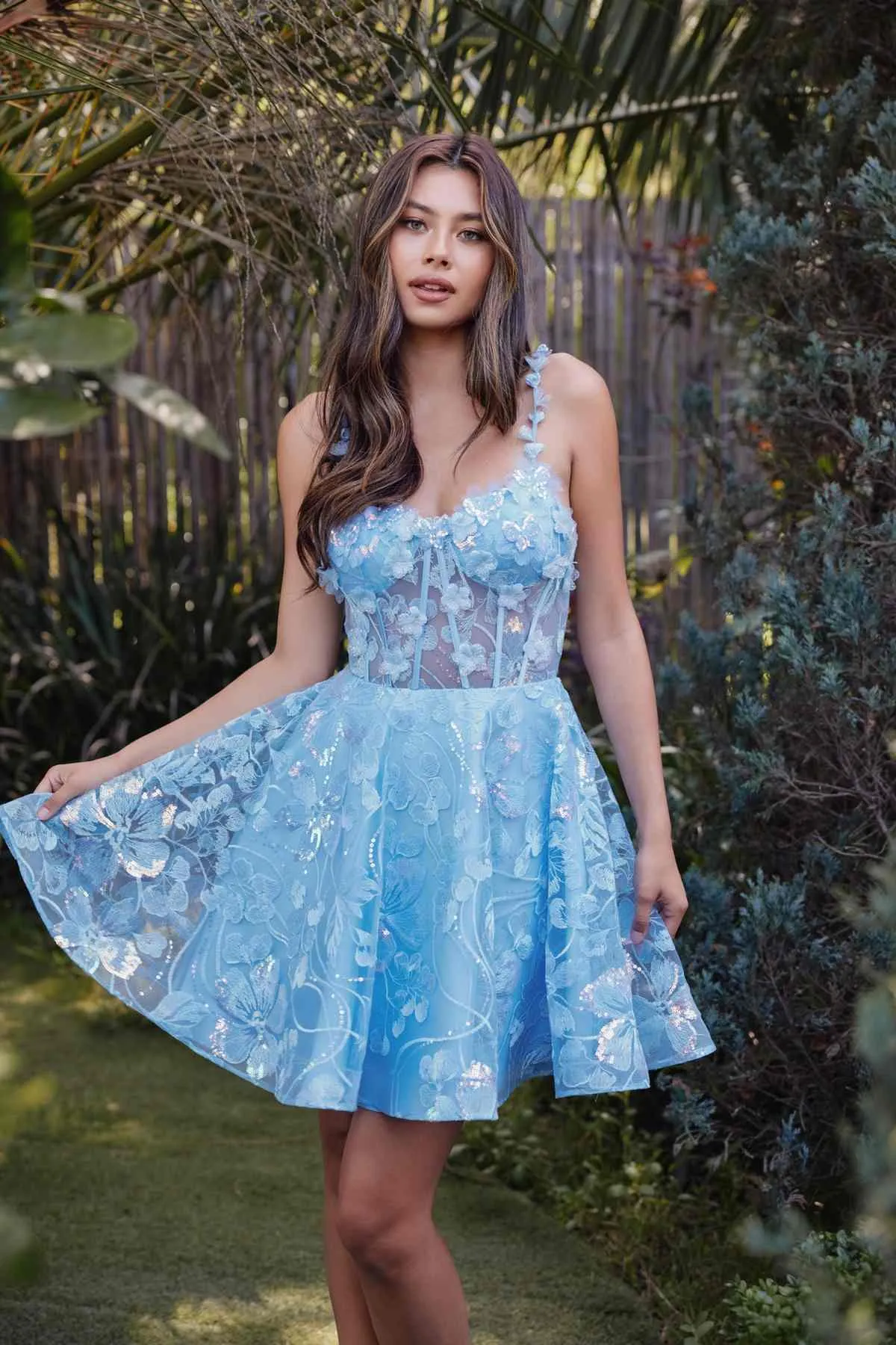 Juliet JT917A Dress Embroidered Lace with Corset Bodice Cocktail Dress