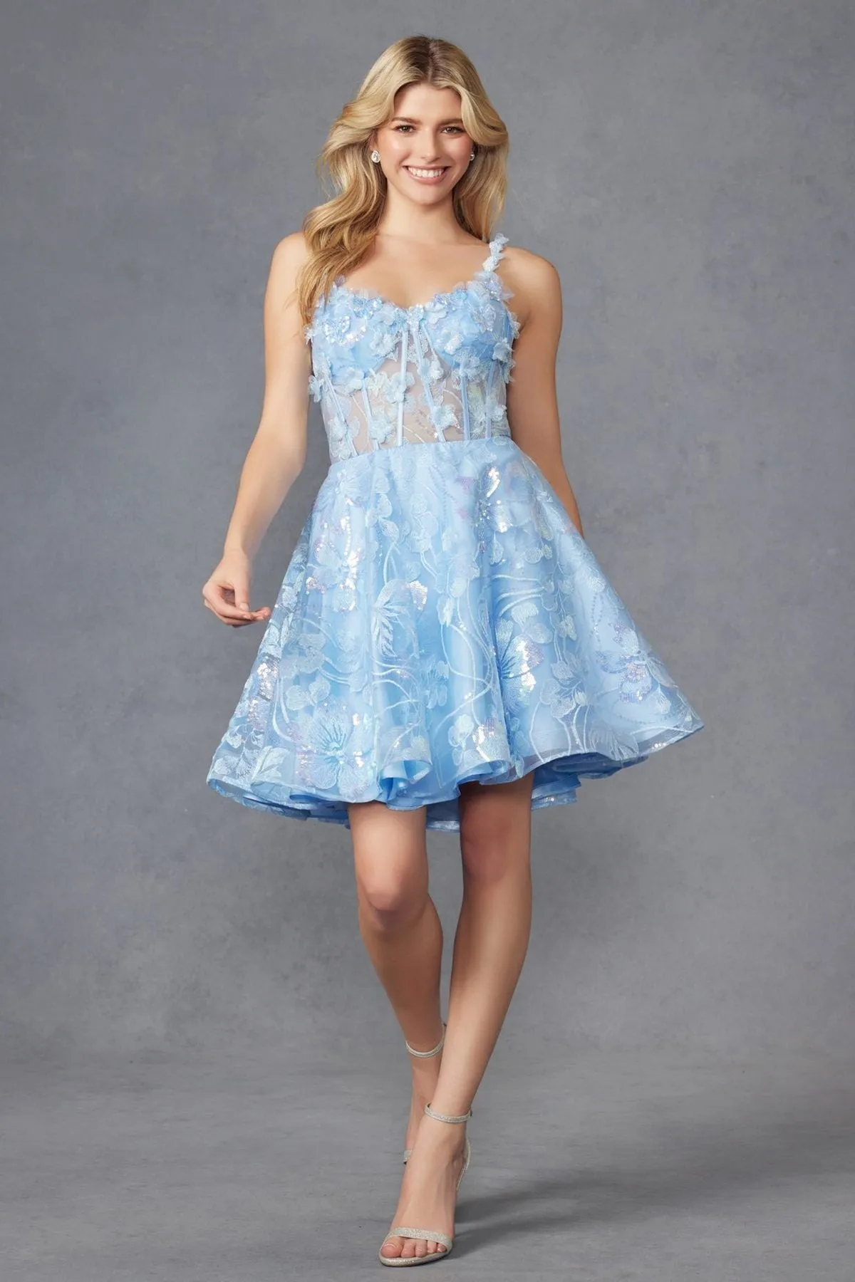 Juliet JT917A Dress Embroidered Lace with Corset Bodice Cocktail Dress