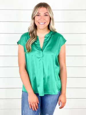 Kelly Green Satin Blouse