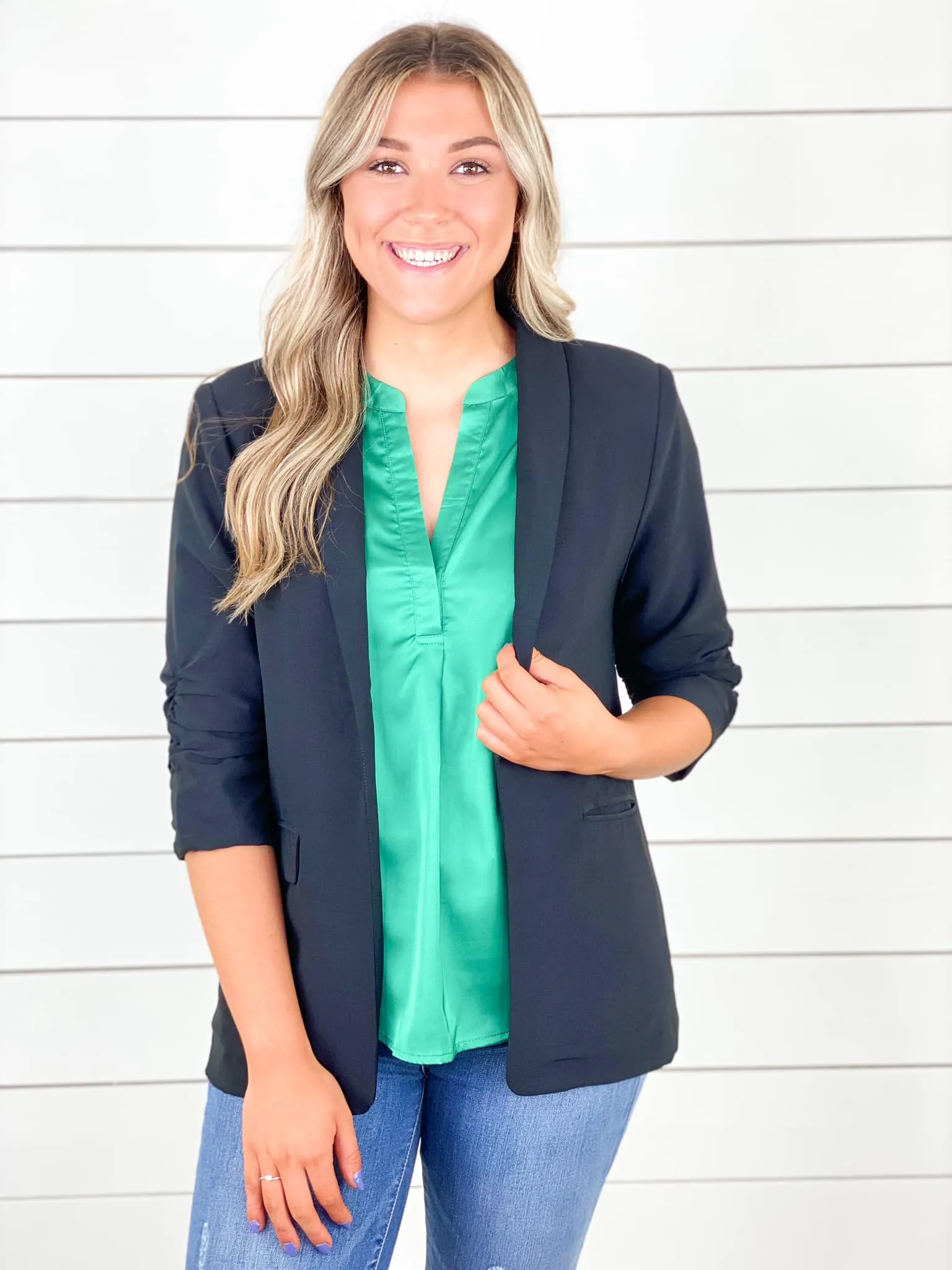 Kelly Green Satin Blouse
