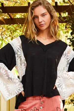 Lace Your Way V-Neck Flare Sleeve Blouse