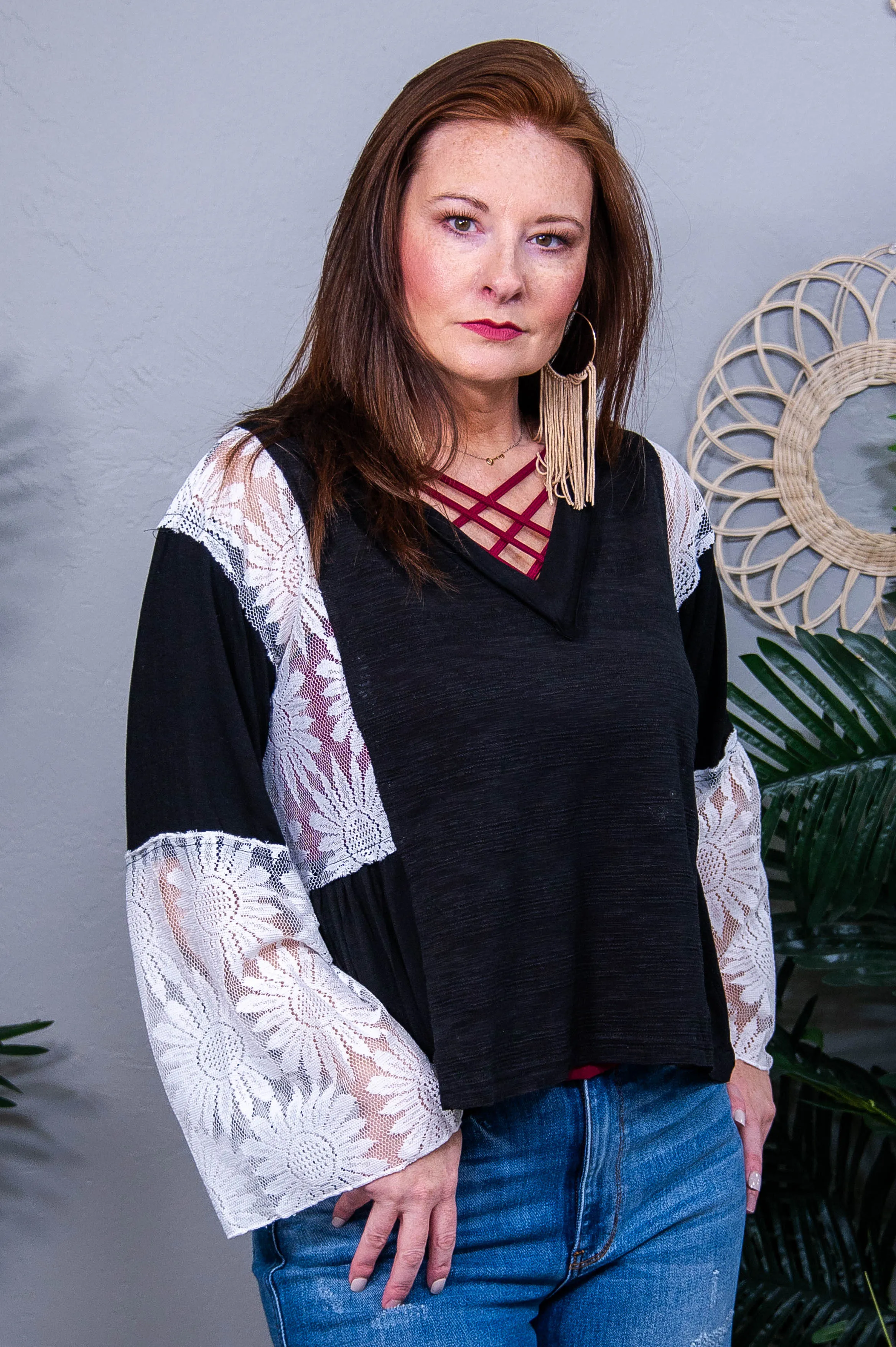 Lace Your Way V-Neck Flare Sleeve Blouse