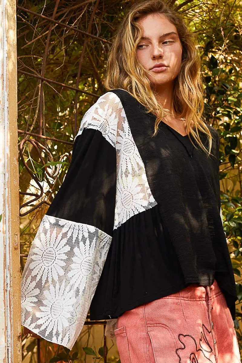 Lace Your Way V-Neck Flare Sleeve Blouse