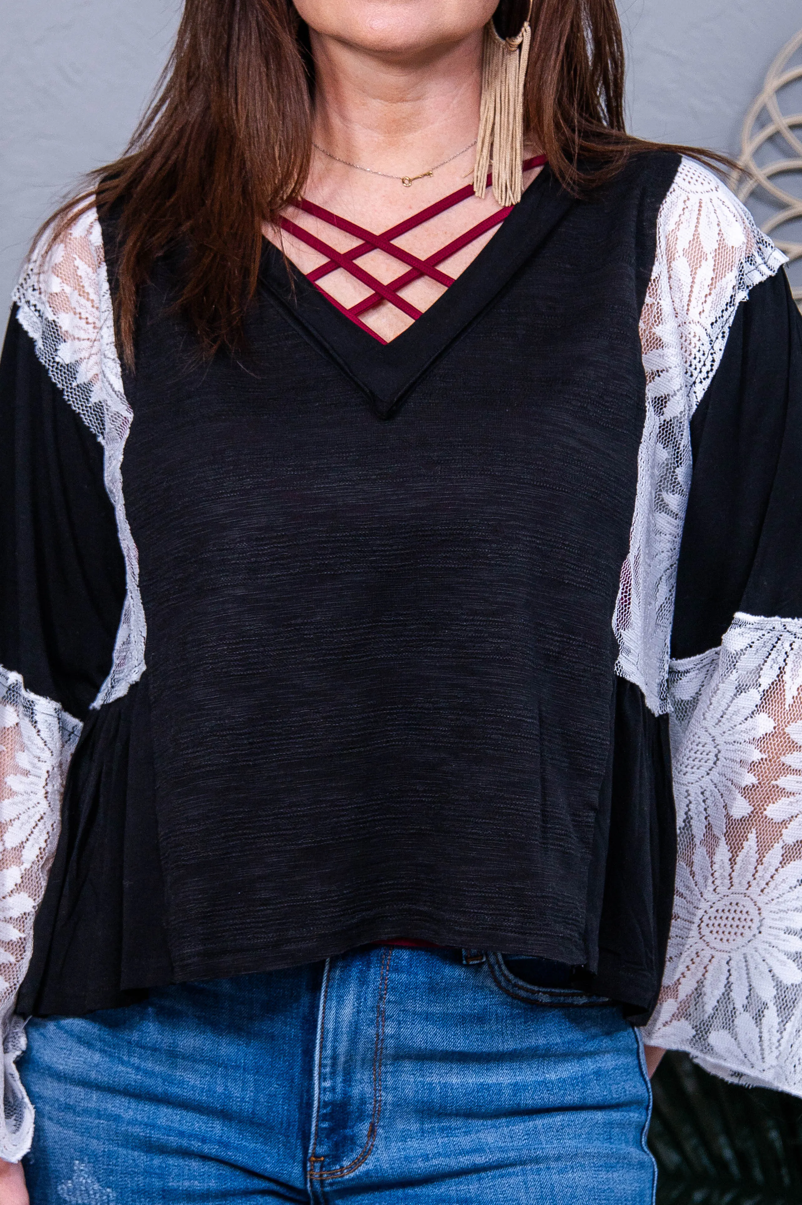 Lace Your Way V-Neck Flare Sleeve Blouse