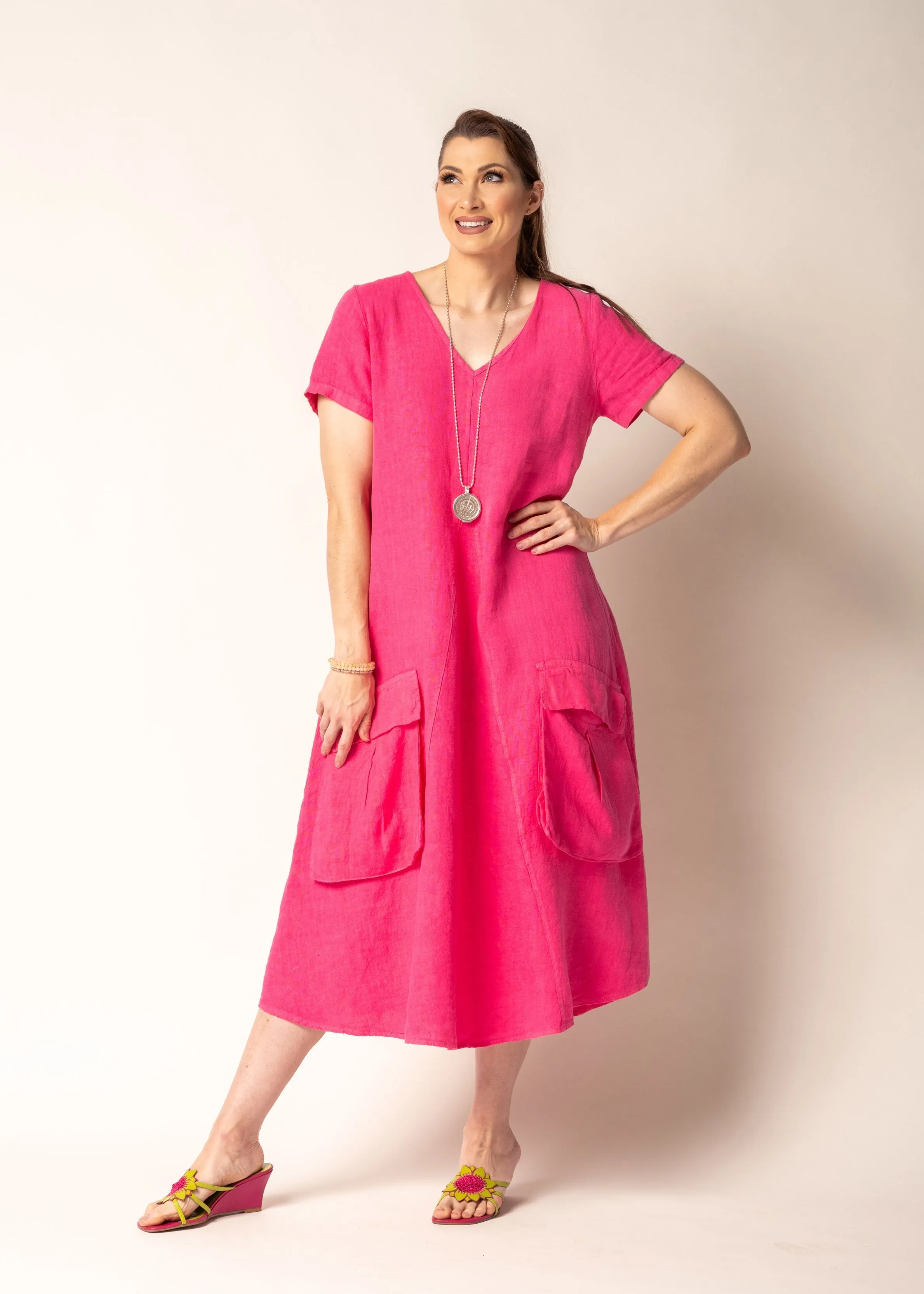 Lada Linen Dress in Raspberry Sorbet